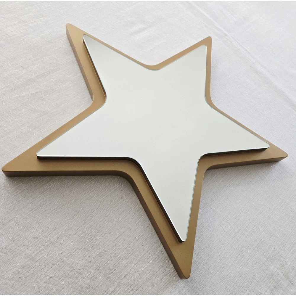 Crate & Barrel Gold Star Wood Frame Mirror Casual Glam Modern Farmhouse 20